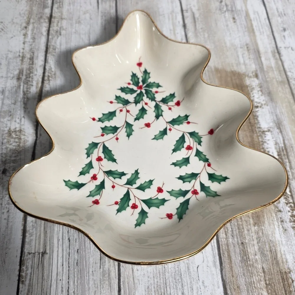 Lenox Holiday Christmas Tree Candy Dish and Glass Santa Nut Bowl Set‎ of 2